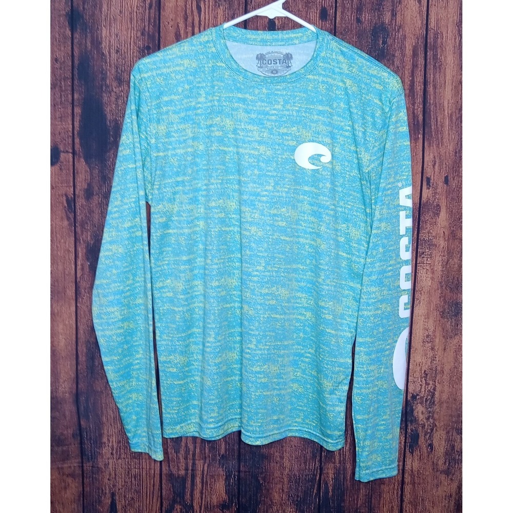 Costa Men's Long Sleeve Crew Neck T-Shirt Size Small Blue/Green